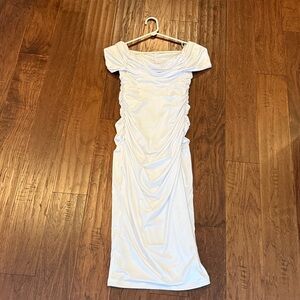 White off shoulder bodycon midi dress, size small.
